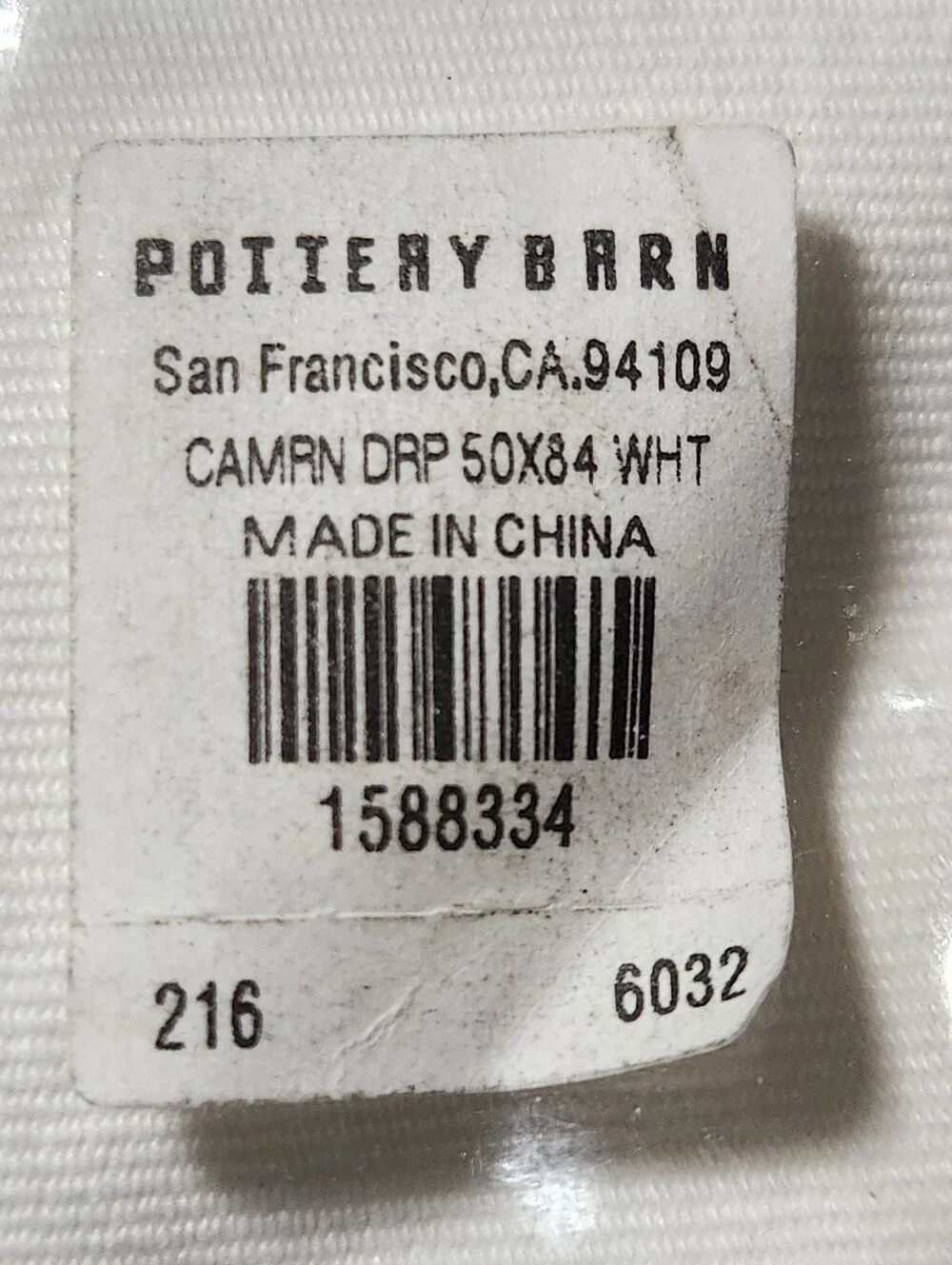 Pottery Barn Cameron Cotton Grommet Curtain Panel White 50x84 NIP New